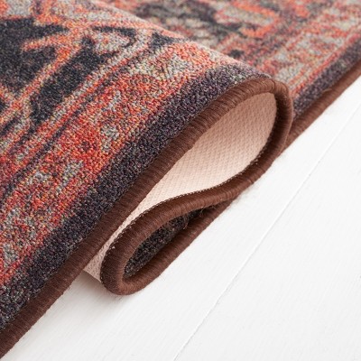 Journey Red and Navy Synthetic Washable Runner Rug