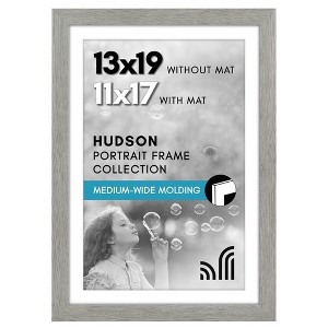 Americanflat 13x19 Picture Frame - Use as 11x17 Frame with Mat or Display 13x19 Photo Without Mat - Wide Picture Frames for Wall Display - Grey Wood - 1 of 4