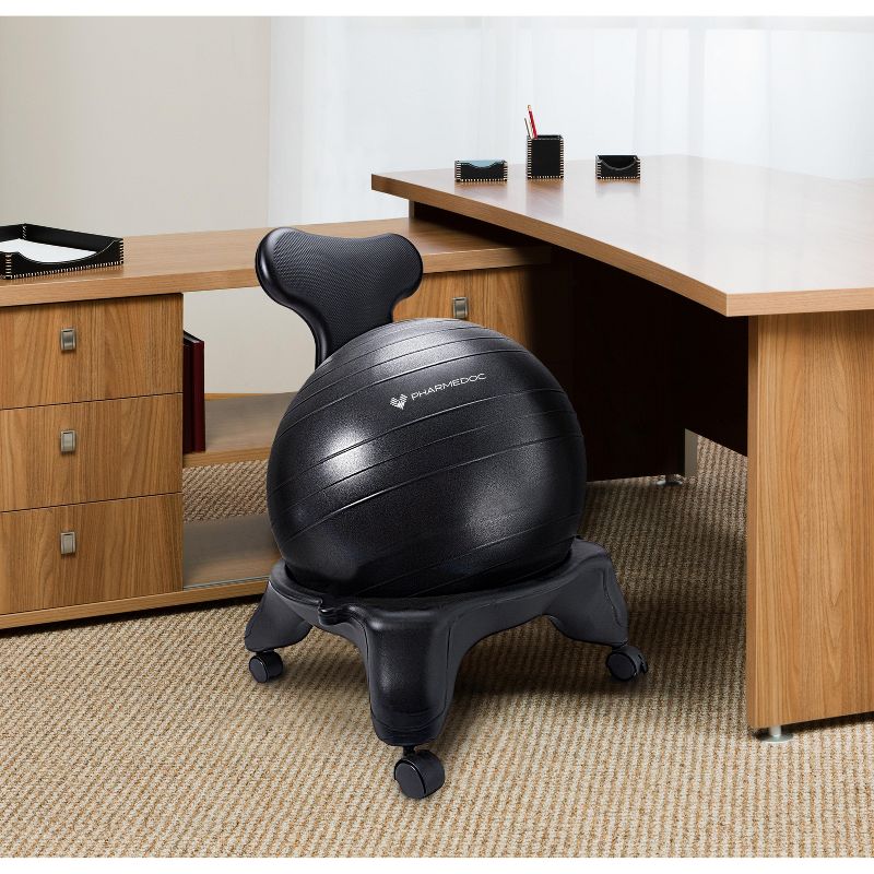 PharMeDoc Exercise Ball Chair with Back Support for Home and Office w/Exercise Yoga Balance Ball, 5 of 6