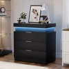 Chic Crate Modern Nightstand with Charging Station & LED Lights, Black Bedside Table with Drawers & Sliding Top - 3 of 4