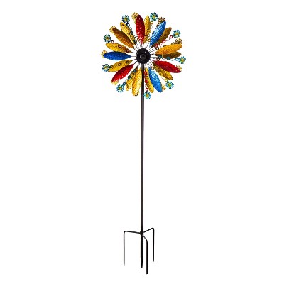 75"H Solar Wind Spinner, Sunflower Fields w/Running Color Lights