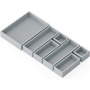 7-Piece Bamboo Drawer Organizer Set – Multi-Use Divider Bins for Kitchen, Bathroom, Office, and Makeup Storage, Gray - 1 of 4