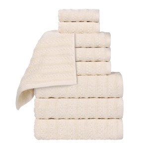 Waffle Textured Stripes Zero Twist Cotton Medium Weight Towel Set by Blue Nile Mills - 1 of 4