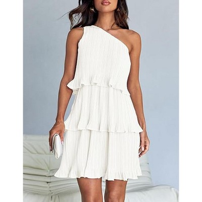 Women's Asymmetrical One-Shoulder Dress - Tiered Chiffon Midi Dress with Flowy Silhouette
