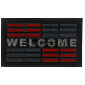 HomeRoots 18" X 30" Gray and Red Synthetic Fiber Abstract Outdoor Door Mat - 1 of 4