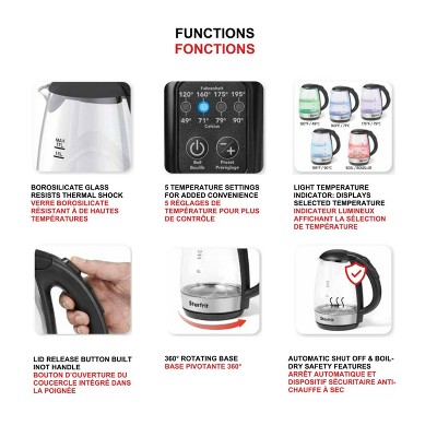Starfrit 1.7-Liter Black Glass Electric Kettle with Temperature Control
