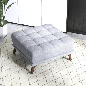 Sapphtopaz Square Ottoman with Linen Tufted Upholstered Versatile Foot Stool with Wood Legs Entryway Shoe Bench for Living Room, Entryway - 1 of 4