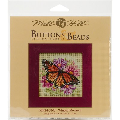 Mill Hill Buttons & Beads Counted Cross Stitch Kit 5"X5"-Winged Monarch Spring (14 Count)