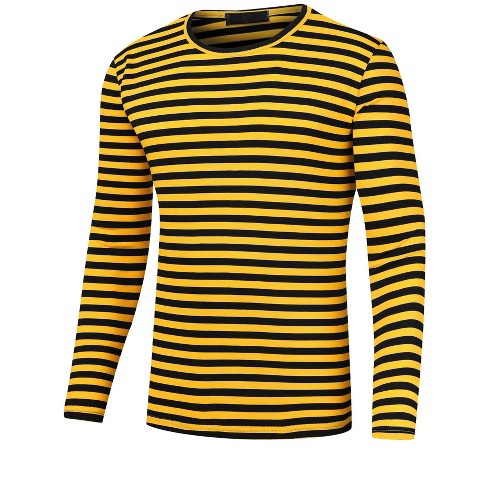 Lars Amadeus Men s Basic Crew Neck Long Sleeves Pullover Striped T shirt Yellow Black X Large Target