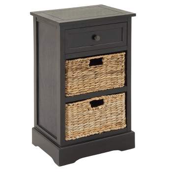 Farmhouse Wooden Chest with Wicker Basket Drawers Black - Olivia & May