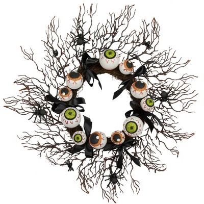Northlight Eyeballs and Spiders Halloween Twig Wreath - 24" - Unlit