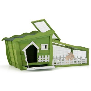 Costway 62'' Wooden Rabbit Hutch Indoor Outdoor Rabbit Cage Bunny House w/ Pull Out Tray - 1 of 4