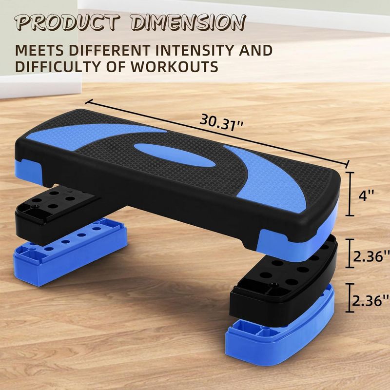 BalanceFrom Fitness Lightweight Portable Adjustable Height Workout Aerobic Stepper Step Platform Trainer with Raisers, Black/Blue, 5 of 7