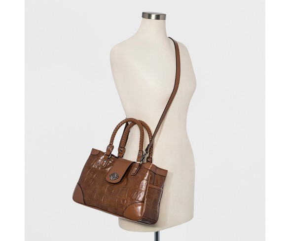 Bueno Jumbo Croc Satchel Handbag - Brown