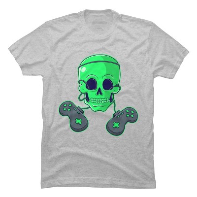 Men's Design By Humans Halloween Skeleton Skull Crossbones Video Gamer By TaiHan T-Shirt
