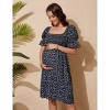 Floral Maternity Dress Square Neck Puff Sleeve Smocked Boho Photoshoot Baby Shower Pregnancy Dresses - 3 of 4
