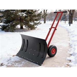 Metal Snow Shovel Pusher for Driveway, Snow Removal with Double Rod, Angled Blade Efficient, 5 Level Adjustable Height Handle, Snow Plow for Sidewalk - 1 of 4