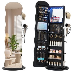Fredees 360° Swivel Jewelry Armoire with Wavy Full-Length Mirror, Lockable Jewelry Organizer, Rotatable Standing Mirror with Storage - 1 of 4