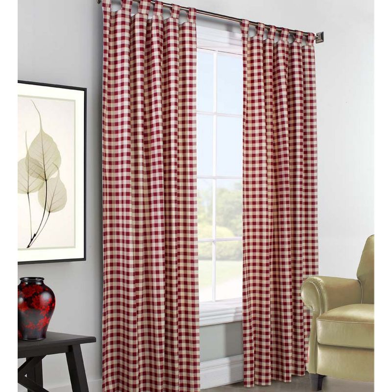 54"L x 80"W Thermalogicª Check Tab-Top Curtain Pair, 1 of 3