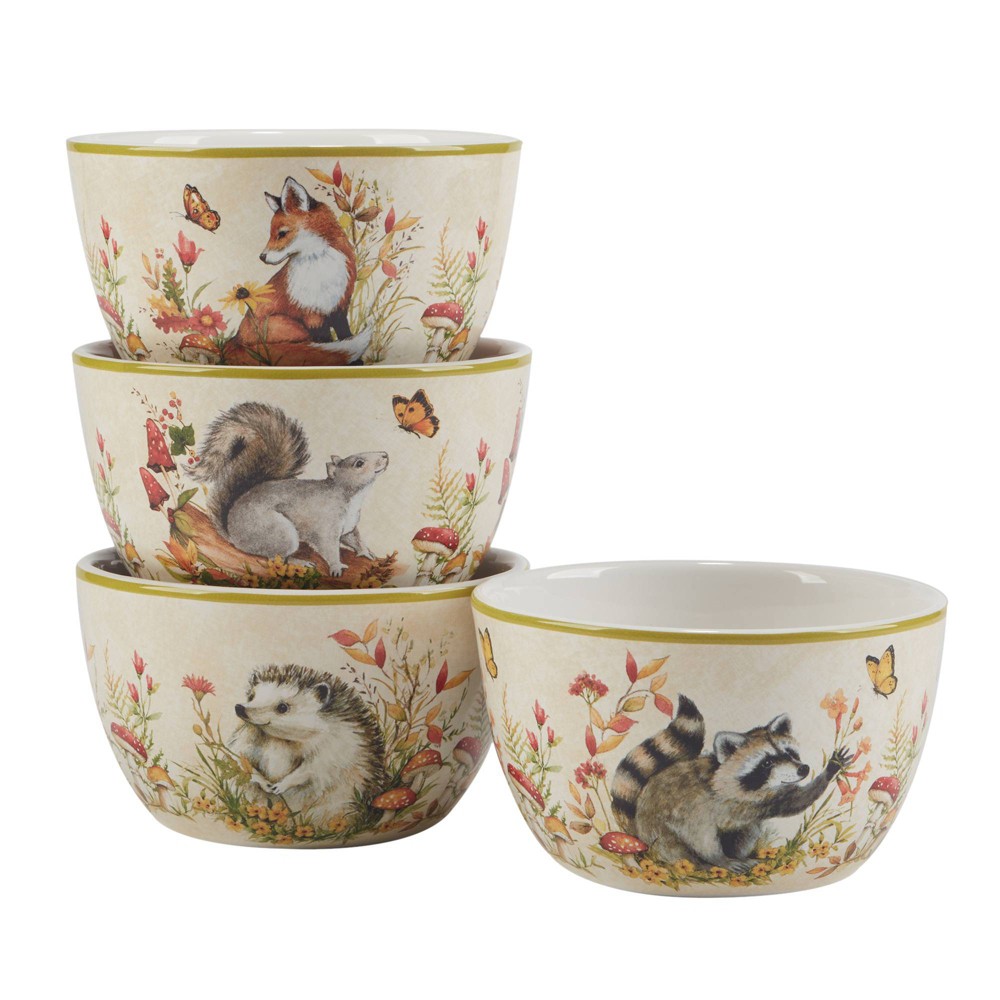 Certified International Set of 4 24oz Woodland Critters Ice Cream Bowls
