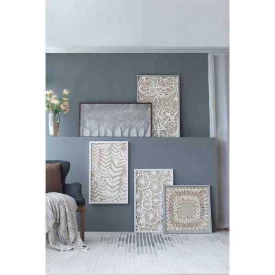 Set of 2 White Botanical Paper Shadow Box Wall Decor with MDF Frame