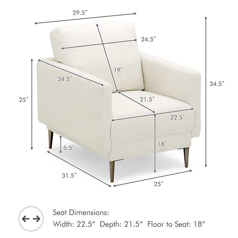 Costway Modern Upholstered Accent Chair Single Sofa Armchair Living Room Funiture White\Grey, 5 of 11