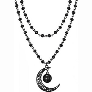 Bat & Moon Cross Necklace - Black Crystal Halloween Pendant Choker for Women - 1 of 4