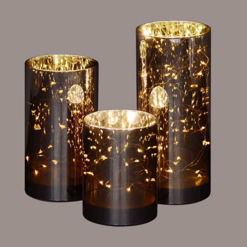 Northlight Set of 3 Prelit LED Galaxy Night Glass Jars 9" - Brown/Gold, 2 of 3