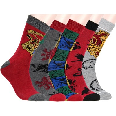 Harry Potter Socks House Crest and Animal Designs 5 Pack Adult Crew Socks Multicoloured