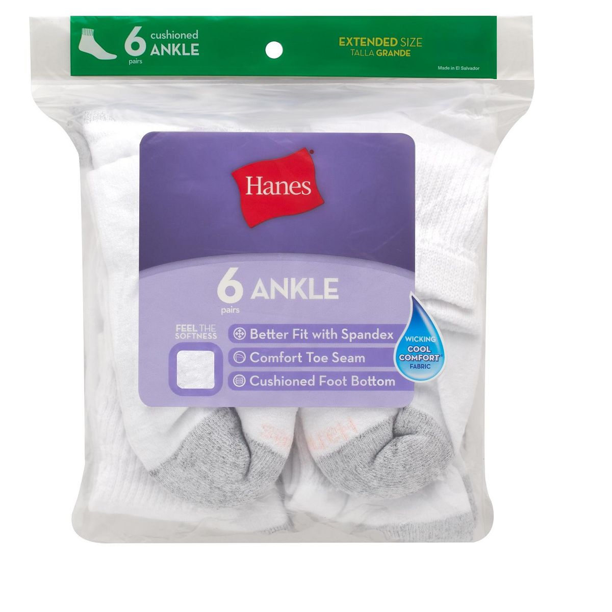 Hanes Women's Ankle Socks, Moisture-Wicking, Extended Sizes 8-12, 6-Pairs - thumbnail 8