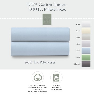 Ella Jayne 100% Cotton Sateen 500 Thread Count Pillowcase Set
