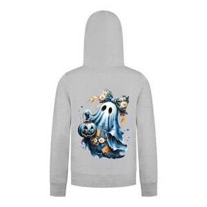 Everyday Kids Coquette Ghost Halloween Pullover Hoodie – Cute Ghost with Bow & Pumpkin Lantern – Cozy Fall Sweatshirt, Heather Gray - 1 of 3