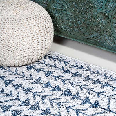 Moroccan-Inspired Ivory and Blue Geometric Synthetic Area Rug - Easy Care