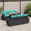 vidaXL Patio Sofa Set with Cushions Table and Lounge Seats 7 Piece Poly Rattan - Black - 2 of 4