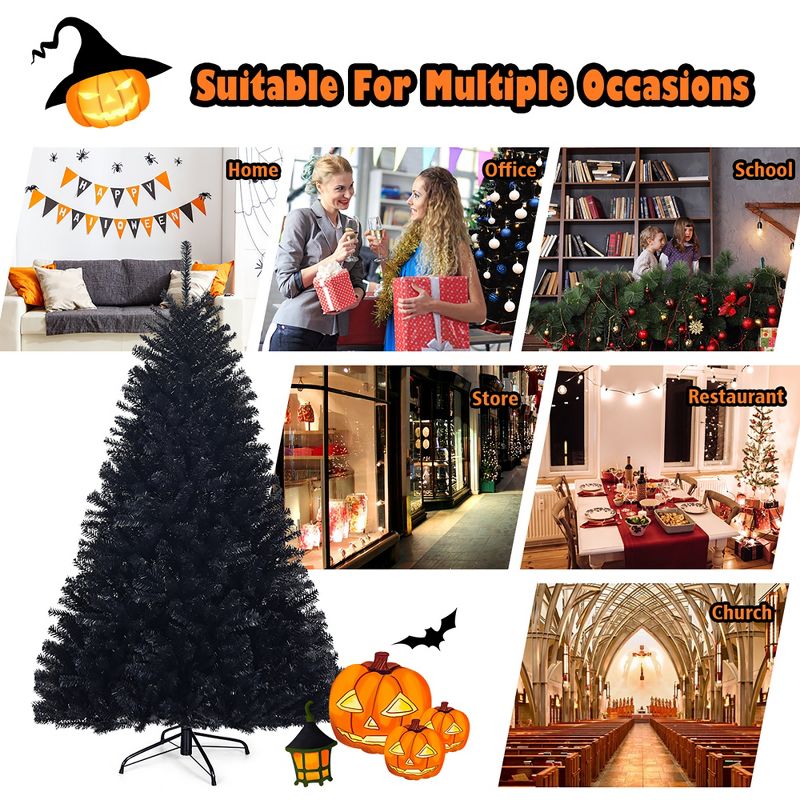 Costway 7.5Ft or 6Ft Hinged Artificial Halloween Christmas Tree Full Tree with Metal Stand Black, 5 of 11