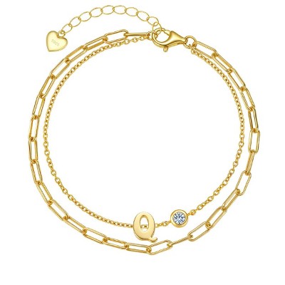 Molenia Initial Bracelet for Women, 925 Sterling Silver 14K Gold Plated Dainty Layered Stackable Paperclip Letter Jewelry Gifts for Wife Mom