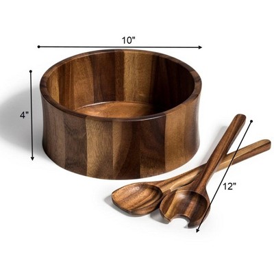 Large Acacia Wood Salad Bowl with Servers