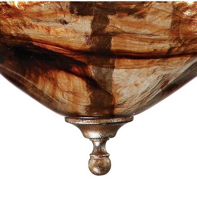 Elegant Amber Scroll 24.75" Golden Bronze Art Glass Pendant Chandelier