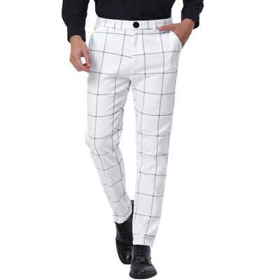 Lars Amadeus Men's Slim Fit Flat Front Business Checked Printed Trousers