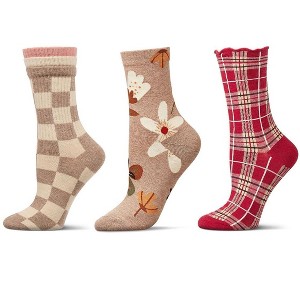 MeMoi Women's 3 Pair Pack Fashion Crew Socks - 1 of 4