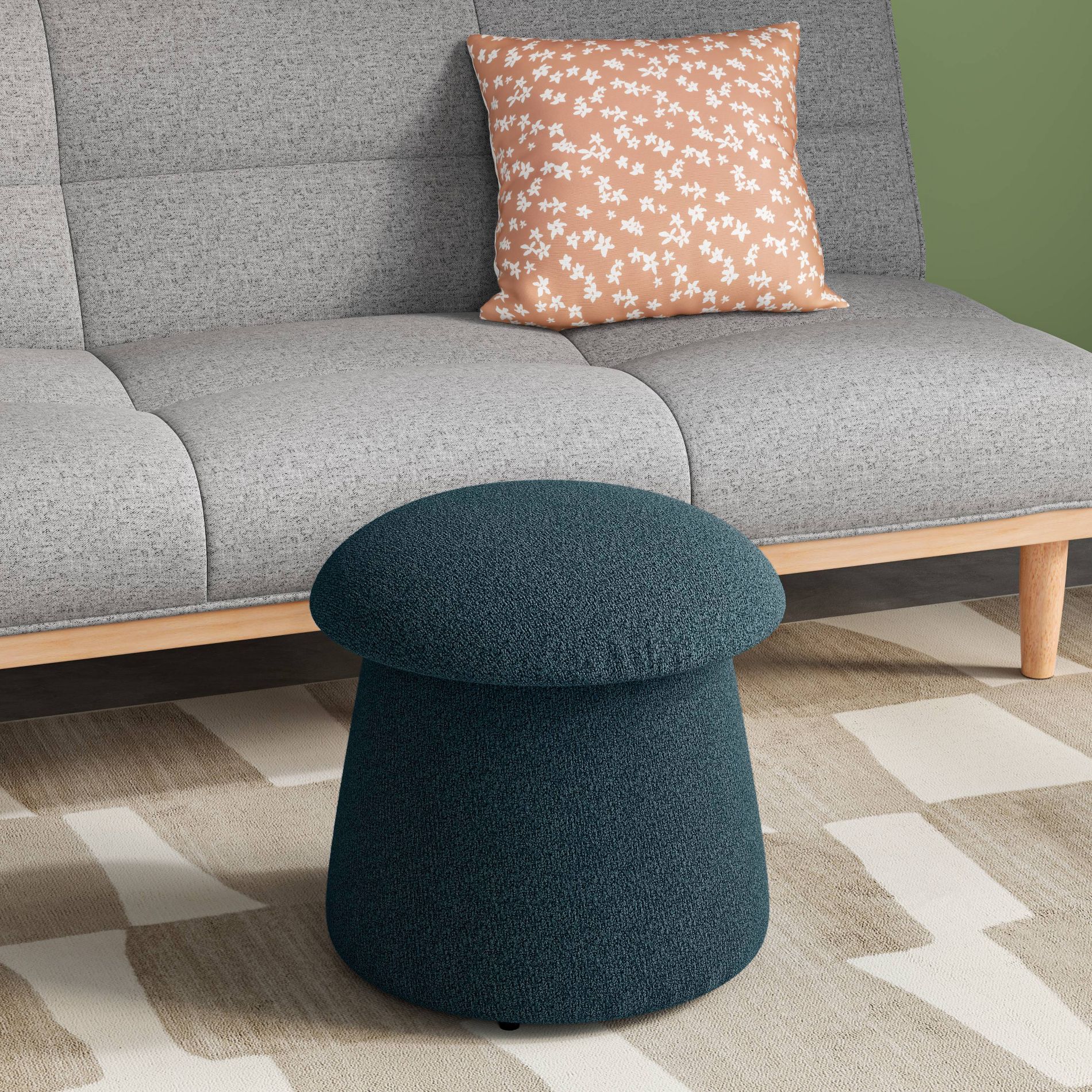 Mushroom Upholstered Storage Ottoman Blue Boucle - Room Essentials™