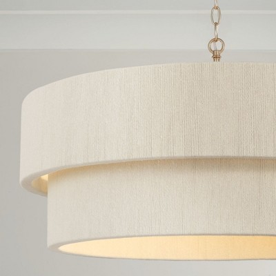 Matte Brass 4-Light Drum Chandelier with Bleached Natural Rope