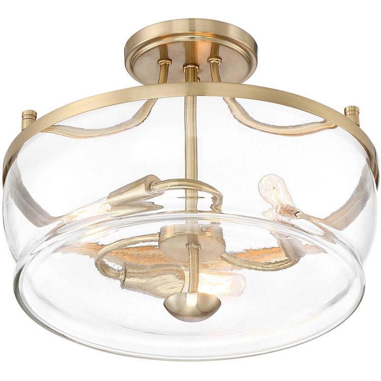 Possini Euro Design Alia Modern Ceiling Light Semi Flush Mount Fixture 14" Wide Warm Brass 3-Light Clear Glass Shade for Bedroom Living Room Hallway, 6 of 8