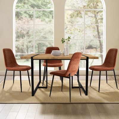 5-piece Dining Table Set for 4, Rectangle Table with 4 Linen Dining Chair, Dining Room,Indoor Furniture-Tanpinhause