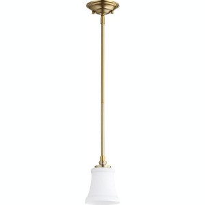 Quorum Lighting Rossington 1-Light Pendant, Aged Brass, 5 Width, 7 Height, Stem Hanging, Clear Seeded Shade - 1 of 1