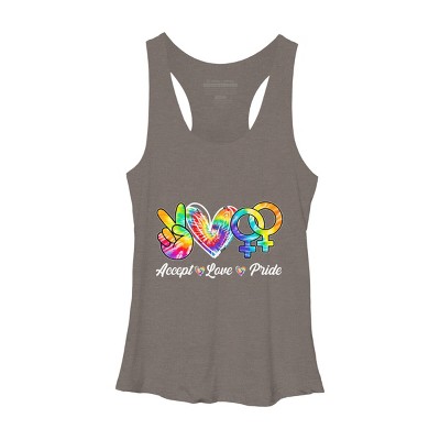 Adult Design By Humans Accept Love Tie-Dye Rainbow Pride By Marilynart Racerback Tank Top