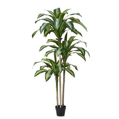 5ft/4ft Artificial Dracaena Tree in Nursery Pot - UV Resistant Faux Floor Plant for Indoor & Outdoor Decor