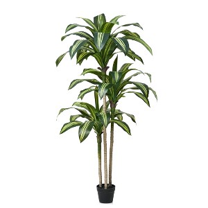 5ft/4ft Artificial Dracaena Tree in Nursery Pot - UV Resistant Faux Floor Plant for Indoor & Outdoor Decor - 1 of 4