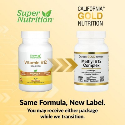 Super Nutrition Vitamin B12 as Methylcobalamin with Folate, Biotin and Vitamin B6, Cherry, 100 Lozenges