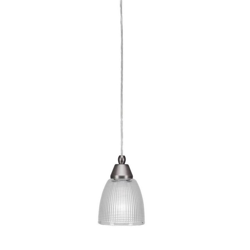 Toltec Lighting Cord 1 - Light Pendant in  Brushed Nickel with 5" Clear Ribbed Shade, 1 of 2